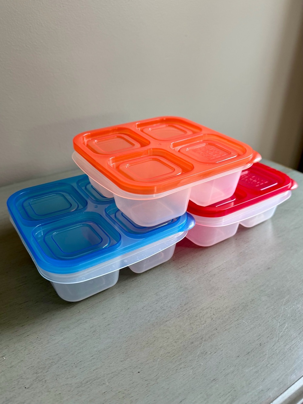3 Easy Lunch Boxes Plastic 4-Part Food School Lunch Container Meal Prep To Go
